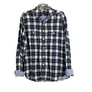 Gap Jeans Men’s M Flannel Blue Green Plaid Long Sleeve Button Up Shirt Grunge